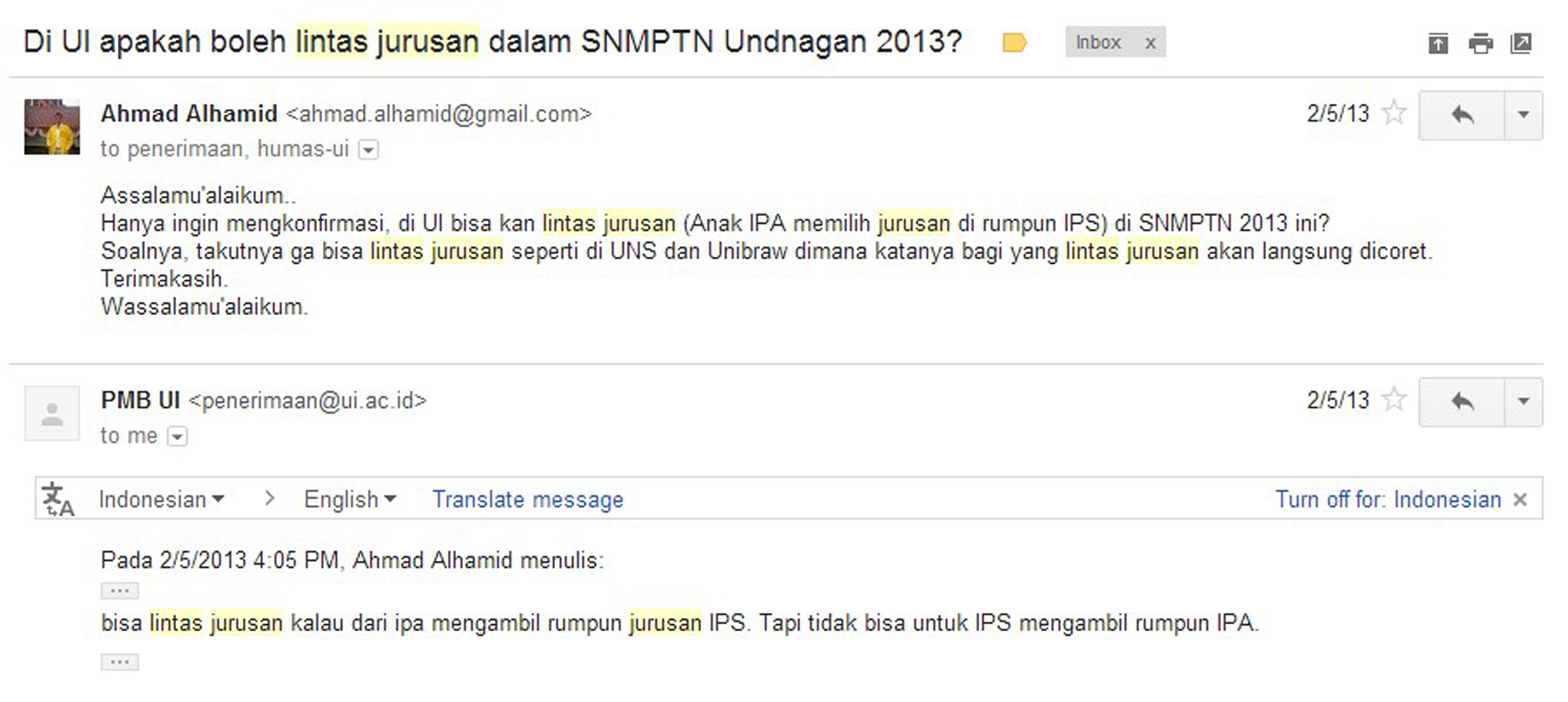 Lintas Jurusan UI 1 8 Hasil UN kalau berdasarkan SNMPTN 2013 hanya dipertimbangkan